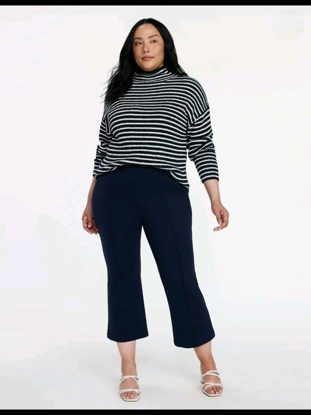 Women's Time and Tru Blue Stripe Funnel Neck Sweater Long Sleeves, Midweight, XL
